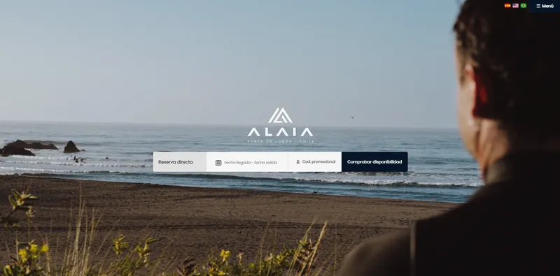 Portada de Hotel Alaia con el buscador de reserva directa sobre la playa de Punta de Lobos.
