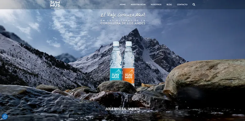 Portada de Summus con el hero de la cordillera y las botellas.